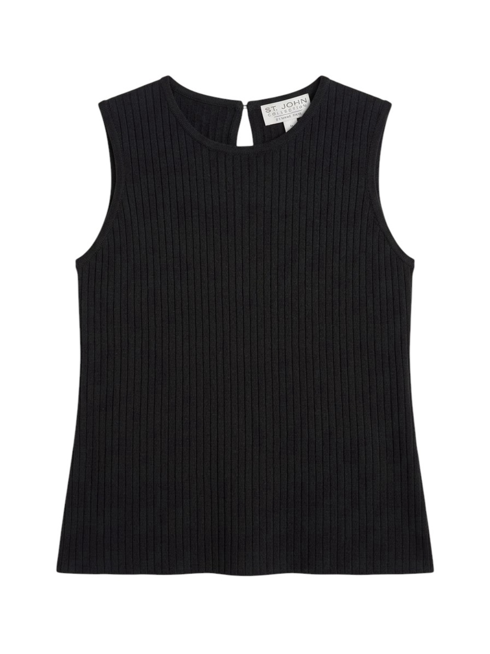 ST. JOHN Collection Black Ribbed Knit Sleeveless Keyhole Back Top Size S